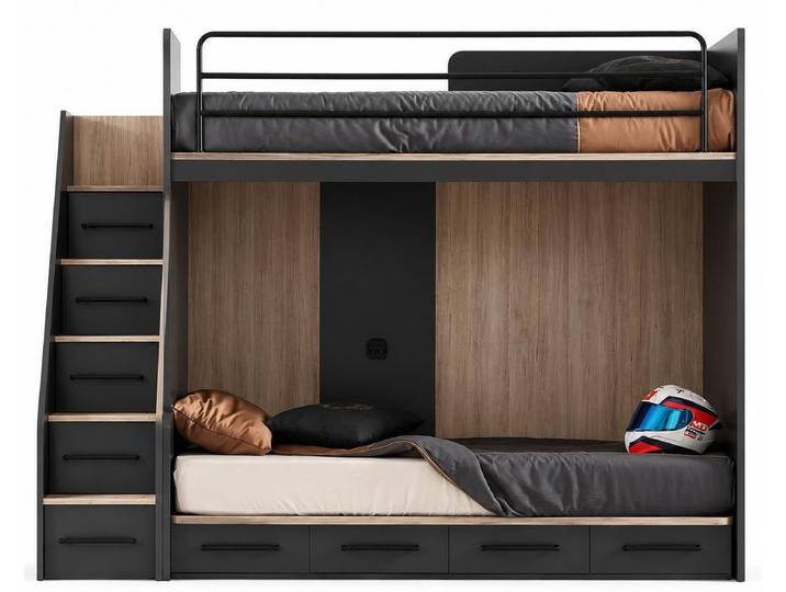 JVmoebel Etagenbett Etagenbett Hochbett Holz Braun Leiter Stauraum Jugendzimmer (Etagenbett, 1-St., 1-tlg)