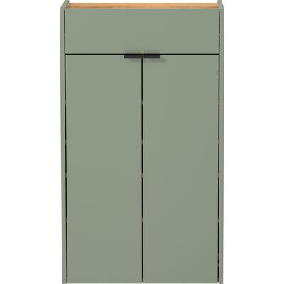 Schuhschrank GERMANIA "Ameca", grün (taupegrün, navarra, eiche, nachbildung), B:56cm H:97cm T:22cm, Holzwerkstoff, Schränke, Schuhschrank, mit Schubl.,für schmale Flure,Tiefe: 22cm,Soft-close,verstellb. Böden