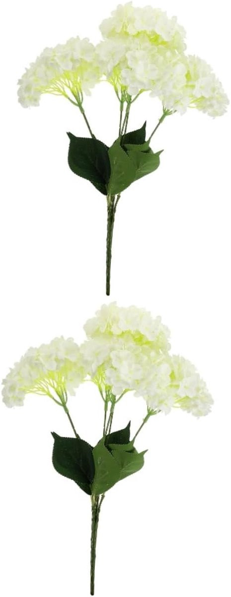 Wit Kunsthortensia Boeket met 5 Zijden Bloemhoofden, 30 cm Hoog
