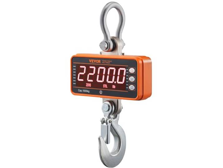 VEVOR Digitale hangweegschaal, 9 tot 1000 kg, kraanweegschaal, lbs/kg/N, trekweegschaal, 0,2 kg, precisie, wildweegschaal, industriële weegschaal, led-display, hangende weegschaal, mini draagbare