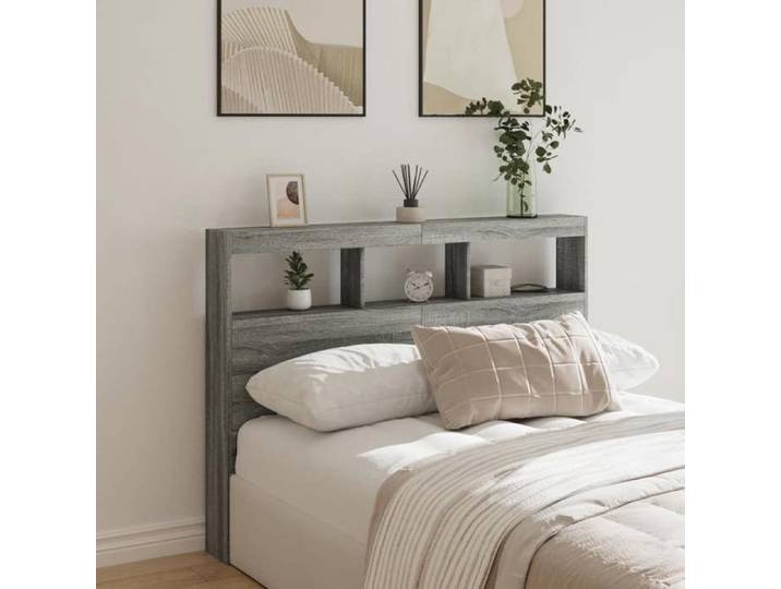 Armoire tête de lit avec LED-Tête de lit avec rangement à LED sonoma gris 140x17x102 cm