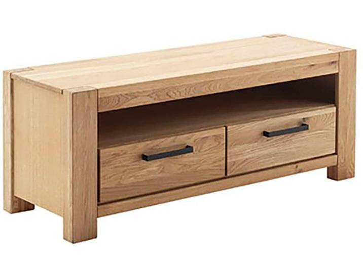Lowboard MCA LIVING Silias TV-Lowboard , beige (naturfarben), B:130cm H:52cm T:50cm, Holzwerkstoff, Massivholz, Sideboards, Lowboard, Schubkastenführung gedämpft