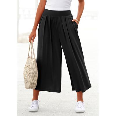 Culotte LASCANA "mit extra weitem Bein aus luftig-leichter Viskose", Damen, Gr. 38, N-Gr, schwarz, Jersey, Obermaterial: 95% Viskose, 5% Elasthan, unifarben, figurumspielend 7/8-Länge, Hosen Culotte, bequeme Schlupfhose mit modischen Falten,...