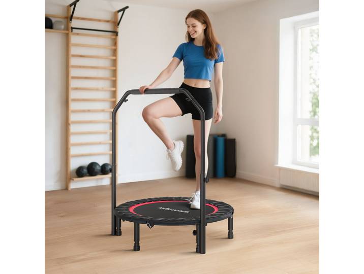 SPORTNOW Trampoline Pliable Ø102cm Poignée Ajustable Acier Rouge