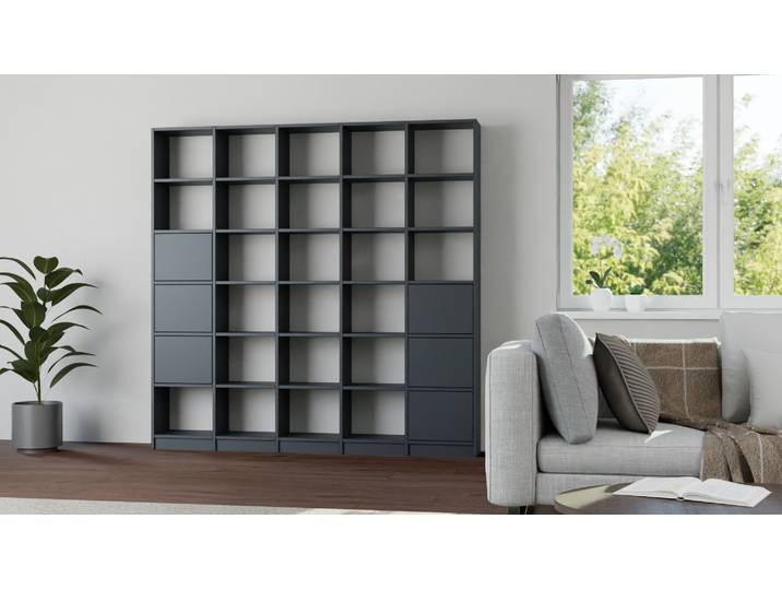 Wohnwand mit Türen - Wohnregal wie vom Schreiner Premium Dekore Schwarz