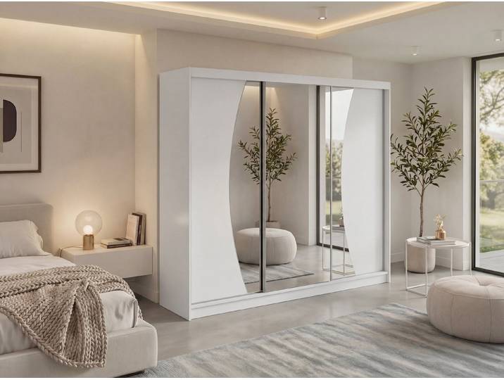 MKS MÖBEL Schiebetürenschrank VERONA 240 (mit Schubladen/ohne Schubladen, Spiegelschrank mit Kleiderstange) Schwebetürenschrank 240 cm, Kleiderschrank, modernes Design