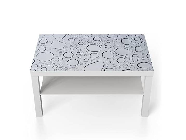 DEQORI Glastisch weiß groß 90x50 cm Motiv Wassertropfenmuster ausgefallener Beistelltisch aus Glas Hochglanz Couchtisch fürs Wohnzimmer moderner Couch Tisch mit Design