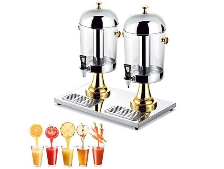 Gewerblicher Saftspender, 16 l/ 24L Edelstahlgetränke -Getränkespender Behälter mit Eisbehälter, zum Servieren von kalten Getränken, Cocktails, Wasser, gekühlten Erfrischungen,Gold-Double Head