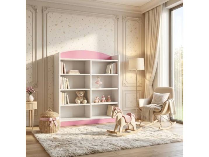 Happy Babies Niedriges Kinderregal Rosa für Kinderzimmer, Standregal für Spielzeug und Bücher ohne Motiv, Aufbewahrungsregal Jugendzimmer