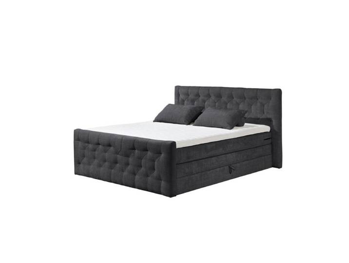 Trendstore Evellin Boxspringbett in Bouclé, inkl. 2 Matratzen und Topper - Cremona 97 Black Schlafzimmer, Kopfteil mit Steppung, mit Matratzen und Topper, bequeme Polsterung, trendiger Bouclébezug Modern, Zeitlos