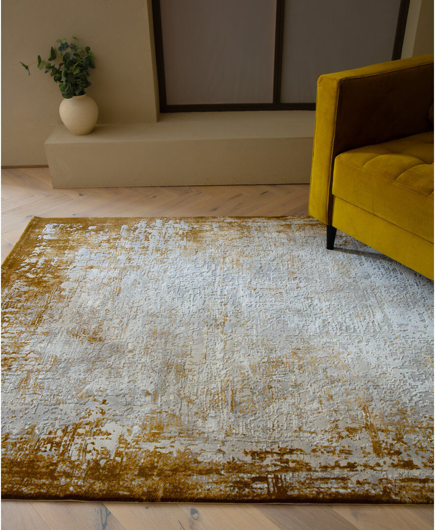 Rio Abrienne Soft Shiny Border Gold Rug Gold Rectangle 120 x 170cm