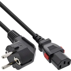 InLine Netzkabel, Schutzkontakt gewinkelt auf C13 verriegelbar, 2m