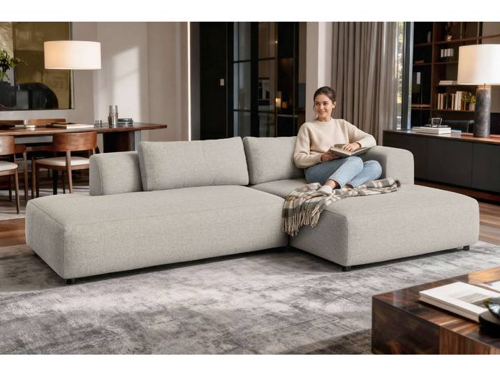 Ecksofa GOODPRODUCT TIARRA Design-Sofa mit Ottomane recht/links bestellbar, Breite 287 cm , grau (beige), B:287cm H:76cm T:168cm, 100% Polyester, Sofas, Ecksofa, L-Form mit hochelastischer Schaum und Wellenunterfederung