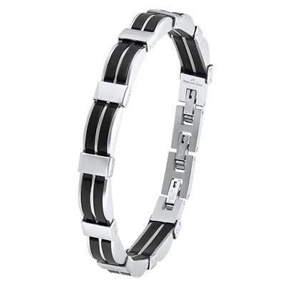 Armband AMOR "9342433", schwarz (edelstahlfarben, schwarz), Armbänder, Herren, 23cm, Edelstahl Kautschuk, Edelstahl, Kautschuk, Armband