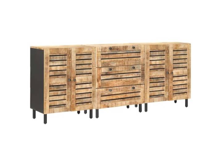 Heofavd Sideboard 3er Set 180x33x75cm Massivholz Mango Kommode Natur