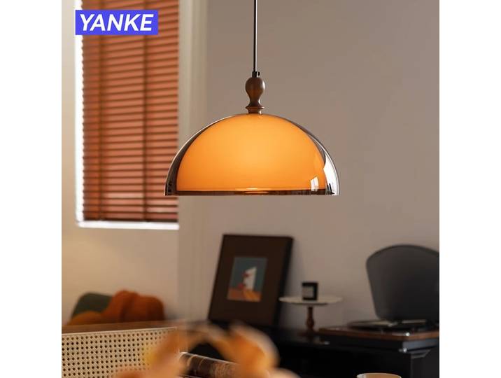 Lampe suspendue en acrylique marron rétro français pour salle à manger, avec bois de noyer, pour Restaurant, Bar, chambre à coucher, lampe suspendue réglable en fil