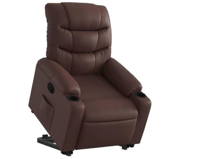 NLQMSU Sessel, neigbar, braun, Kunstleder, elektrisch Manuelle Neigung 135 Grad, verstellbare Fußstütze, Seitentasche, Rahmen aus Holz und Metall, max. 110 kg