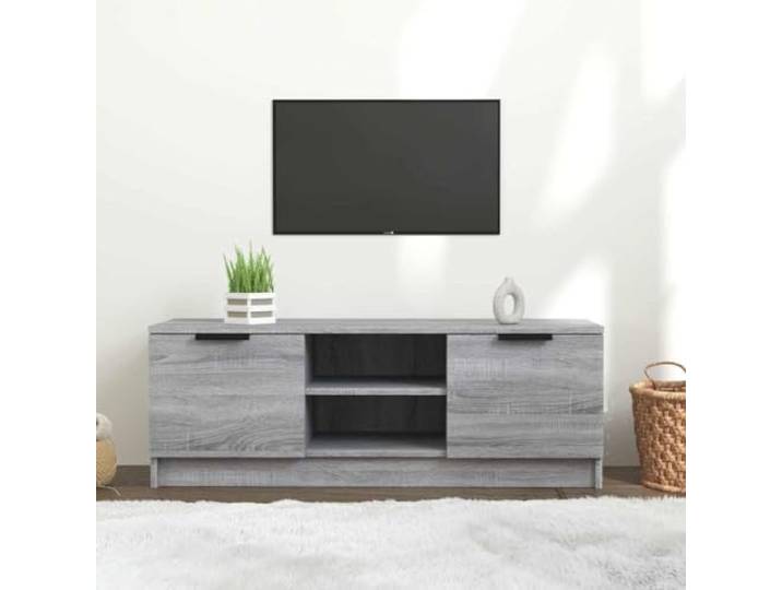 HEFZGDB TV-Schrank Grau Sonoma 102x35x36,5 cm Holzwerkstoff mit 2 geschlossenen und 2 offenen Fächern für Stauraum, stabile Oberplatte, dekorativ und praktisch, Wohnzimmermöbel,