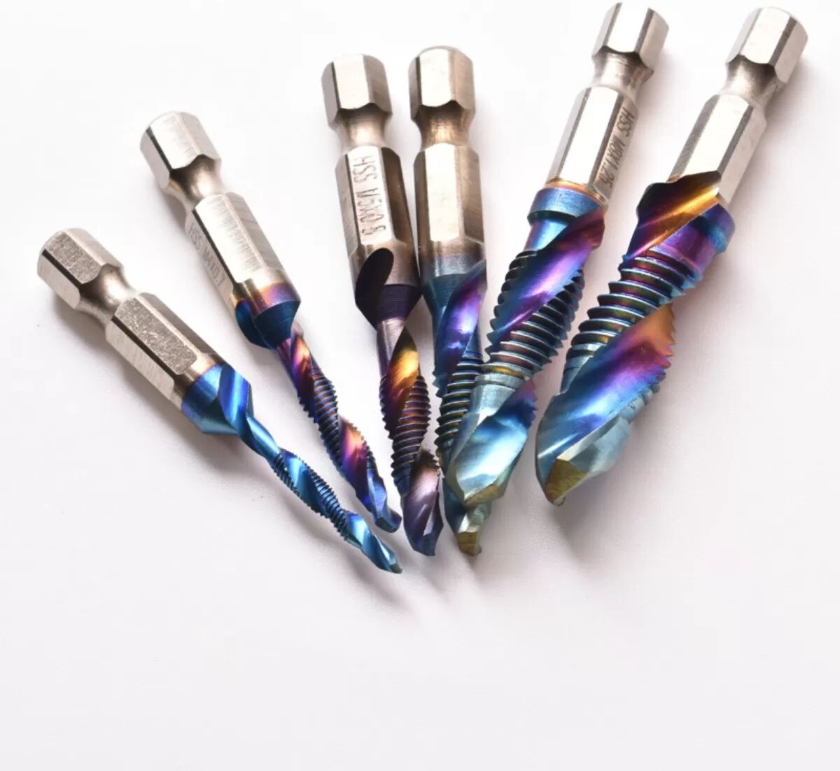INF 6-teiliges blaues langes Sechskant-Gewindebohrer-Set - Hochgeschwindigkeitsstahl