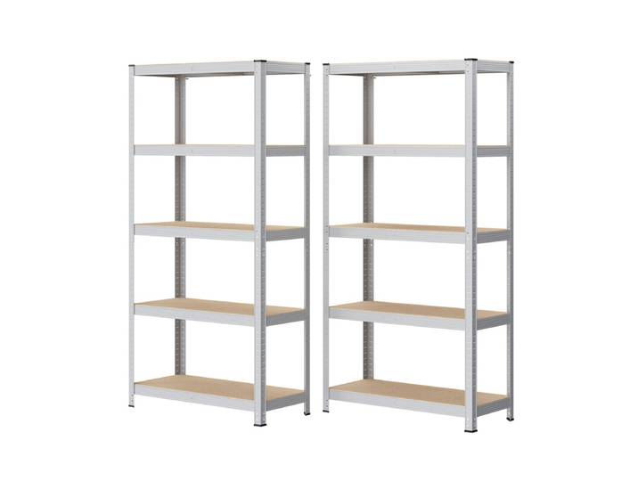 JOYFURNOS Étagères en Acier à 5 Niveaux Lot de 2, pour Rangement, pour Garage, Abri, Argent