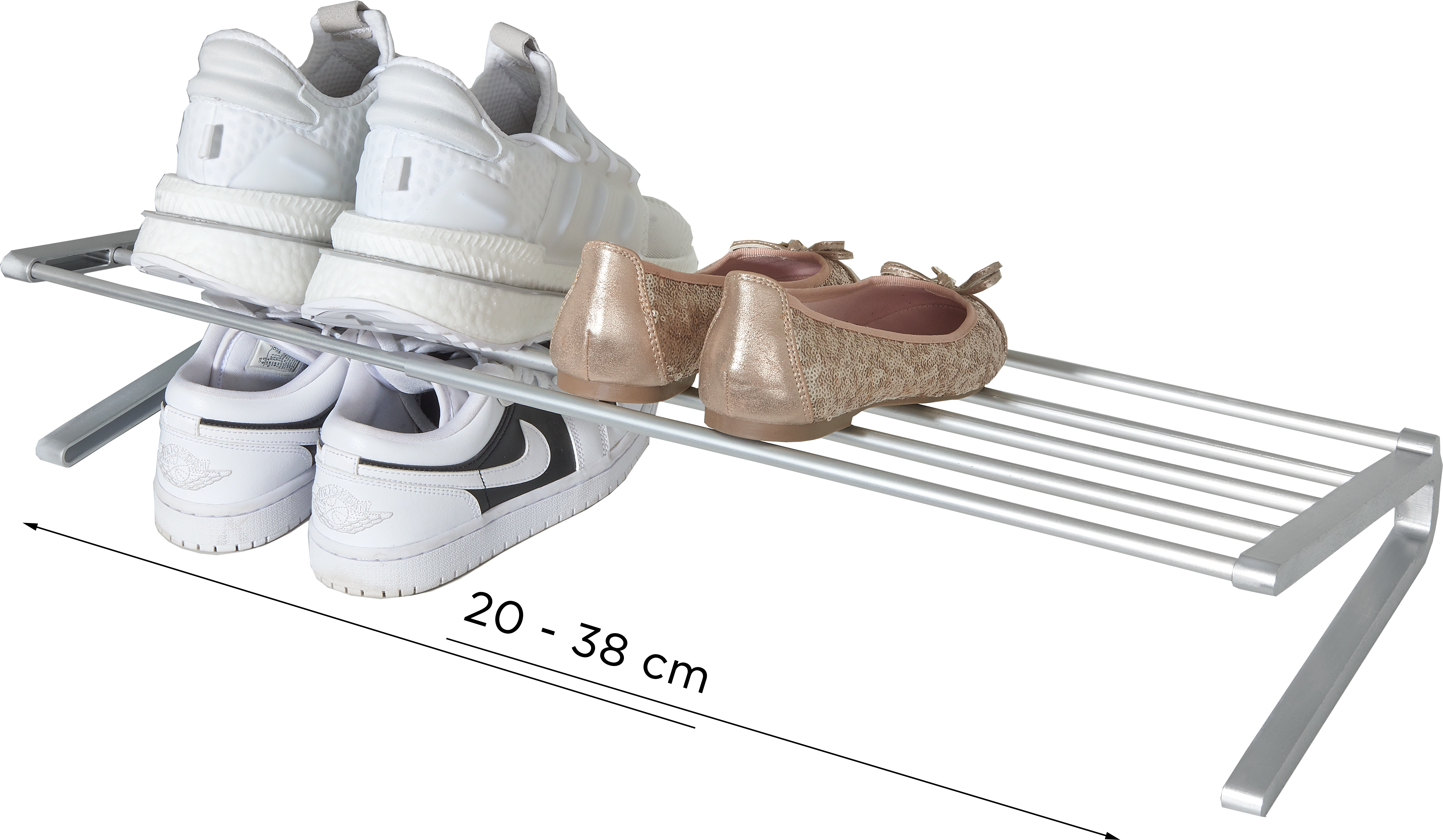 Schuhregal RUCO, silber (silberfarben), Aluminium, Regale, Schuhregal, Schuhstapler, breitenverstellbar, für bis zu 6 Paar Schuhe, Aluminium