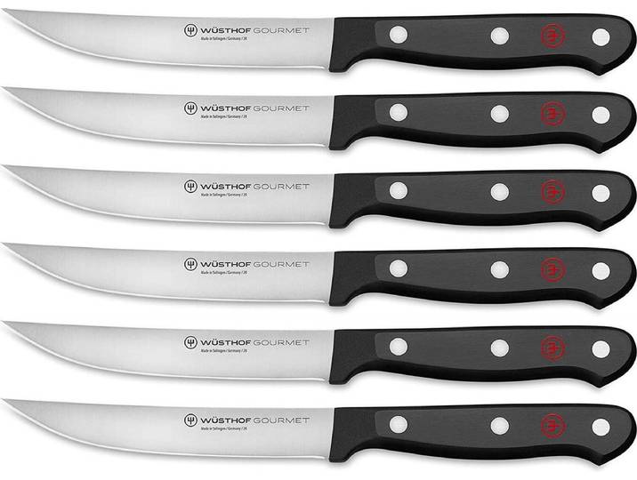 Wüsthof Steak Mes Set\, Gourmet \, 6 Stuk\, 12 cm Lemmet\, RVS\, Scherp tafelmes- steak knife - Zwart