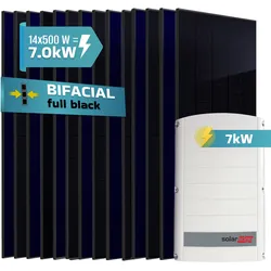 SUNNIVA® 7.0 kW Solaranlage, 14x 500 W Solarmodule Fullblack Bifacial, Wechselrichter SolarEdge SE7K (3-phasig)
