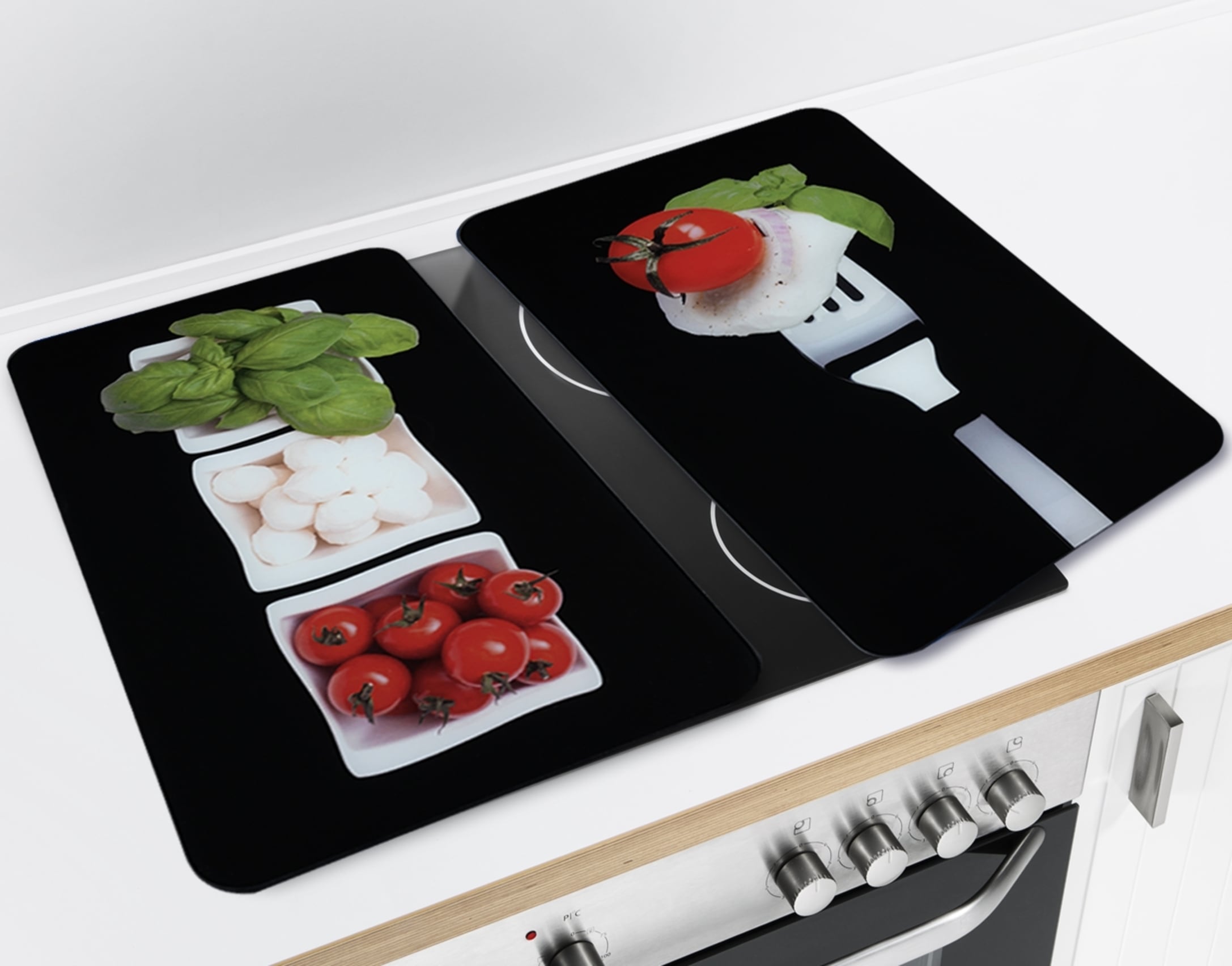 Herd-Abdeckplatte WENKO "Universal Modell Caprese", bunt (schwarz, bunt), B:30cm L:52cm, Glas, Herdabdeckplatten, Herd-Abdeckplatte, Herdabdeckung für alle Herdarten, kratzfest, mit rutschfesten Füßen