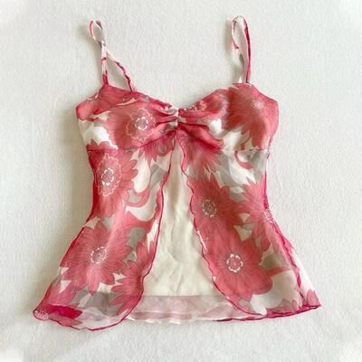 Inspire Select Y2K Lace Sling Backless Tank Top Goth Coquette Punk Slim Cami red Floral 4