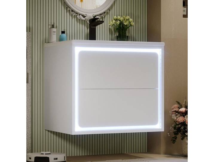 Luscriate - Meuble de salle de bains suspendu avec lavabo Meuble sous lavabo rangement Avec troirs et LED à induction 60x46x50cm
