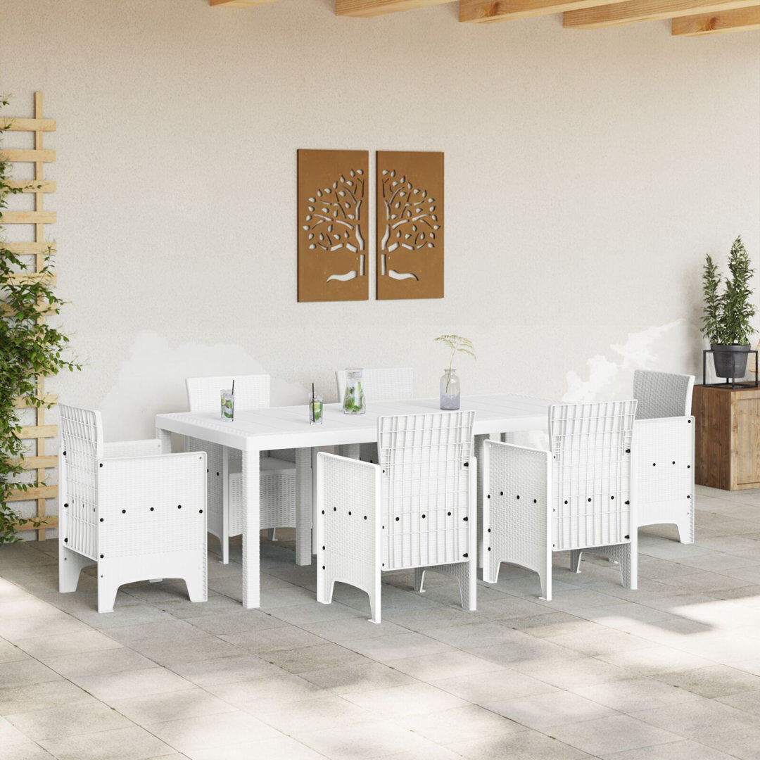 Latitude Run Garden Table Poly Rattan White 73cm H x 200cm W x 100cm D