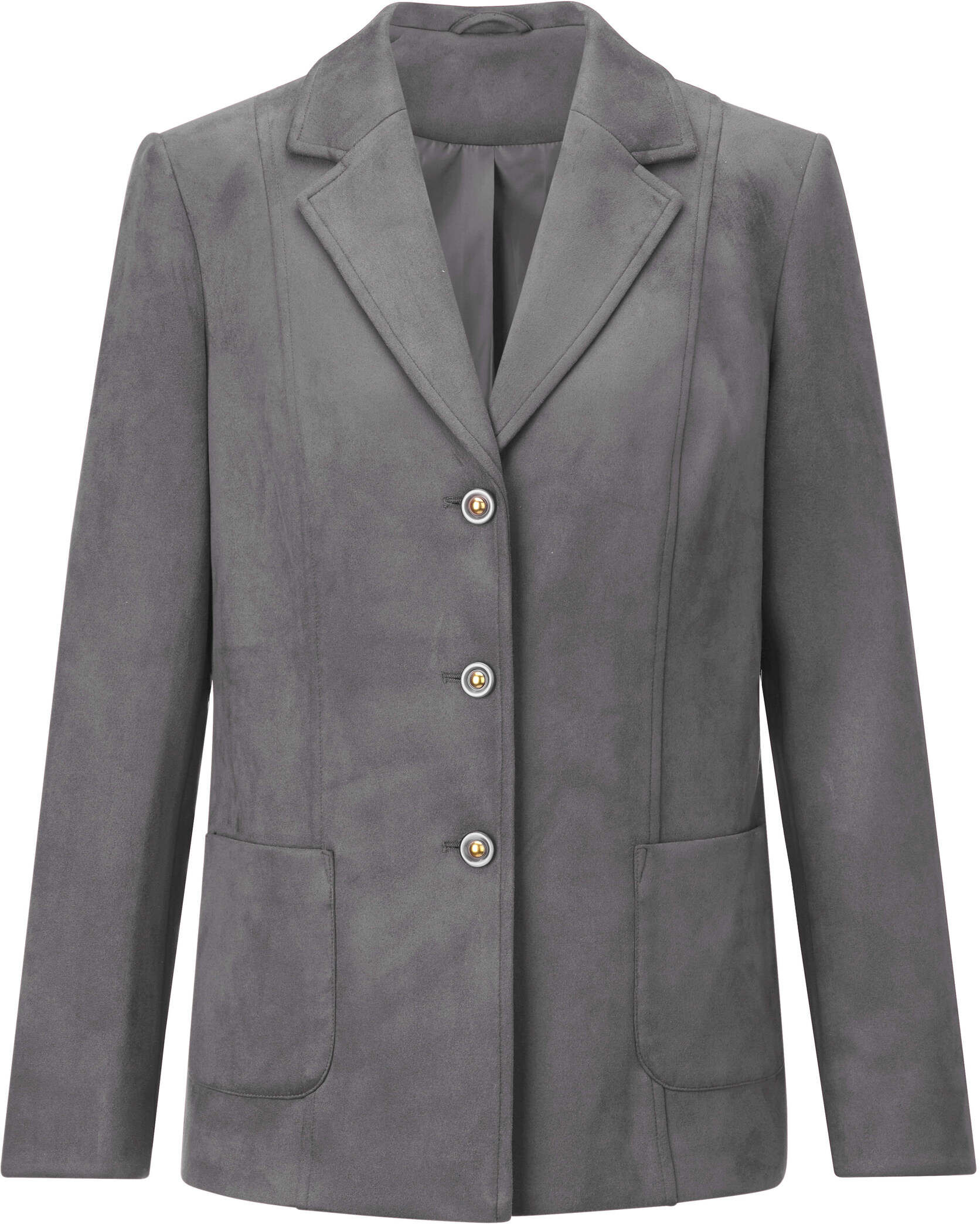 Blusenblazer WITT "Lederimitat-Blazer Lederimitat-Blazer mit 2 aufgesetzten Taschen", Damen, Gr. 40, grau, Web, Stoff, , Basic, Blazer Blusenblazer