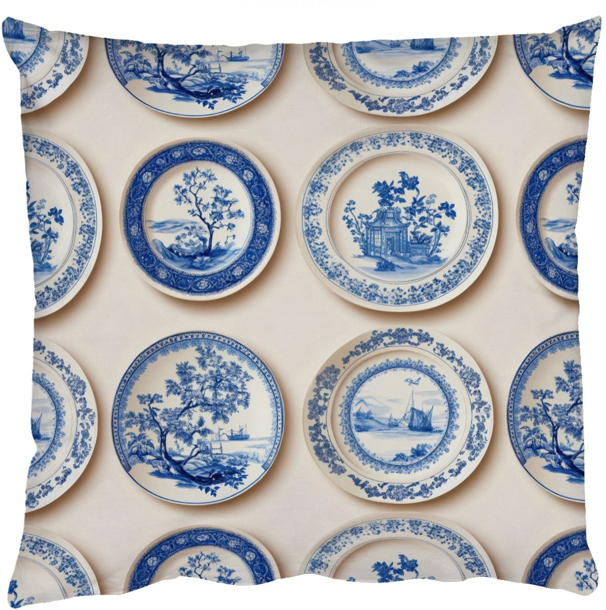 PillowMonkey Sierenkussen Blauw met Bomen en Planten - 60 x 60 cm