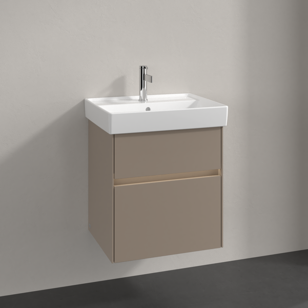 Villeroy und Boch Collaro Waschtischunterschrank C007B0VM 51x54,6x41,4cm, Waschbecken mittig, LED-Beleuchtung, taupe