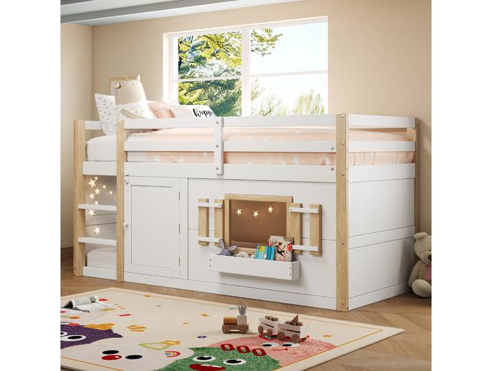 Lit superposé pour enfant (90X200 Cm) Lit enfant multifonctionnel avec échelle réglable pour jouer dans la zone sans matelas