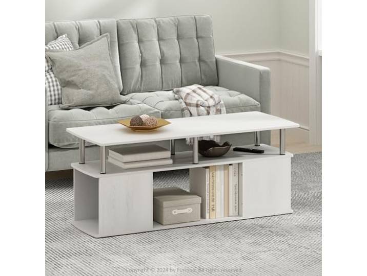 Furinno Jaya Couchtisch im funktionalen Design, Weißeiche, Edelstahlrohre