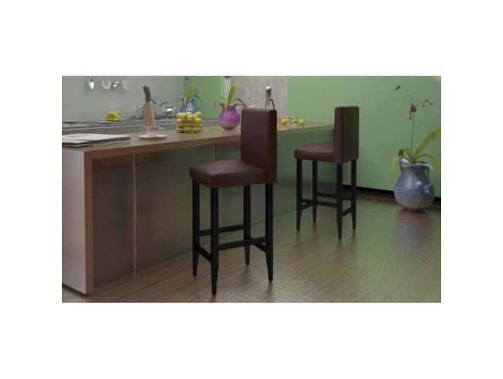 TEKGHUT Barstuhl Set 6 STK Braun Kunstleder Gepolsterte Sitzflaeche, Holzbeine, Belastbar bis 110 kg, Ideal fuer Zuhause und Gastronomie