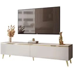 TV-SCHRANK AURORA Kaschmir mit schräge Goldchrom Fuße