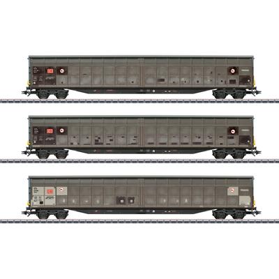 Güterwagen MÄRKLIN "Schiebewandwagen-Set Habbins 354 - 48067", braun (grau), Modelleisenbahn-Fahrzeuge, Kinder, Kunststoff, Metall