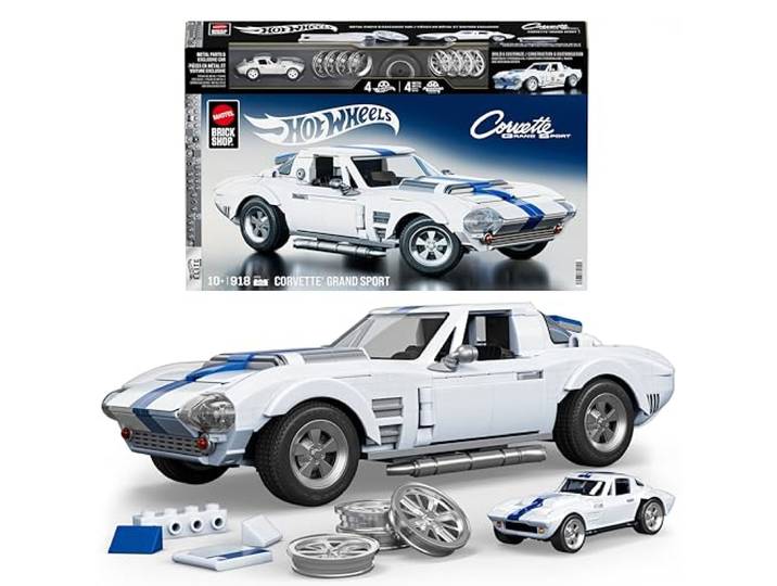 ​Mattel Brick Shop Hot Wheels Elite Serie Bauset, Corvette Grand Sport mit 918 Teilen, realistischen Details und individuellen Aufklebern, für Sammler und Kinder ab 10 Jahren, JGR31