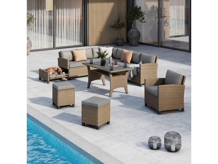 Loungegarnitur Porto-Multi Metall, Kunststoff Rattan-Look