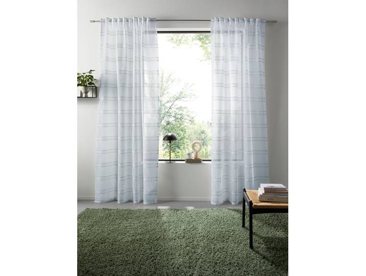 Gardine GOODPRODUCT Sirii , weiss (grün), B:140cm H:145cm, Polyester, Polyester, Gardinen, Gardine, Halbtransparent, angenehme Haptik, mit Querstreifen, modern