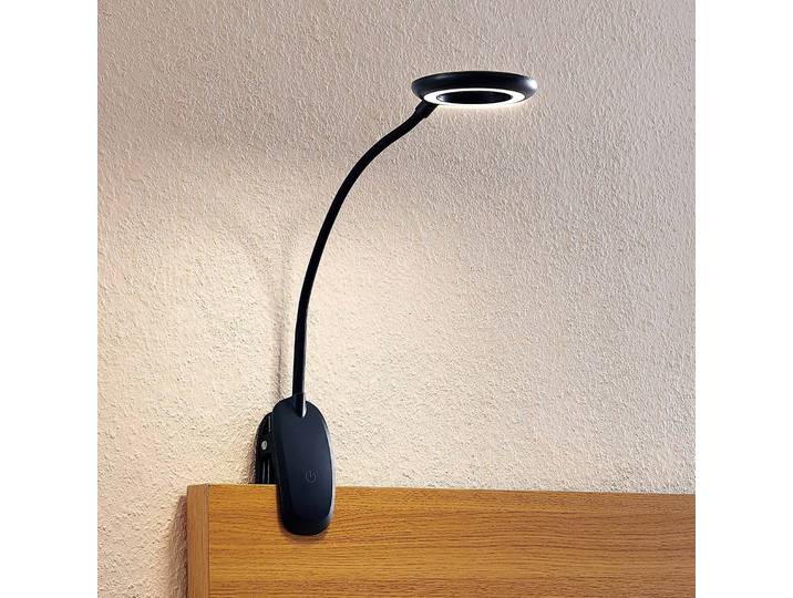 Klemmleuchte Harumi PRIOS, dimmbar, schwarz, für Arbeitszimmer / Büro, Kunststoff, Modern, Klemmleuchte