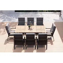 OUTFLEXX Garten-Essgruppe, Anthrazit Matt, Aluminium/Teak, Ausziehtisch ca. 183/243x100 cm, 8 Sessel