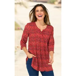 Viskose-Bluse in Druck rot in Größe 52 von DW-Shop, Rot, 52