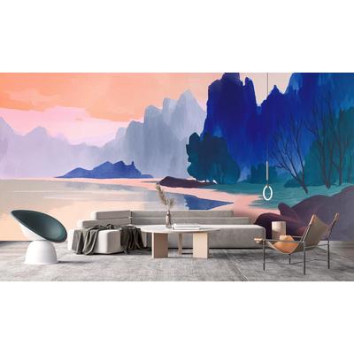 Vliestapete LIVING WALLS "Landschafts-Tapete Aquarelloptik Rosa Blau Natur", bunt (blau), B:2,7m H:0,02m L:6m, Vlies, Tapeten