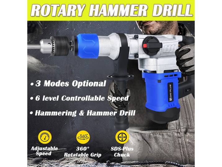 Marteau perforateur SDS-Plus, marteau rotatif 1500W, marteau de démolition, poignée anti-vibration, 3 fonctions, marteau combiné, marteau électrique robuste, contrôle des vibrations, coque en alliage