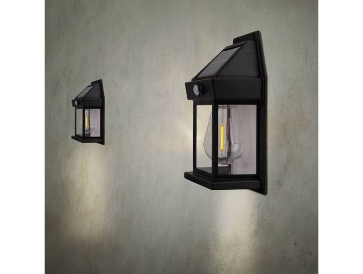 Näve LED-Solar-Außenwandlampe Mira, Sensor, schwarz, 2er-Set IP44 Mira, schwarz, Kunststoff, Solarleuchte außen