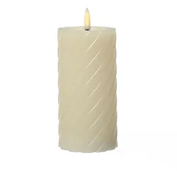 LED Kerze Twist Echtwachs gedreht flackernd H: 17,5cm Timer creme