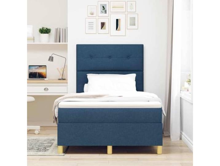 KTHLBRH Boxspringbett mit Kopfteil blau 120 x 190 cm Stoff Modernes Design, verstellbares Kopfteil, mittlere Kompaktheit, robuste Struktur